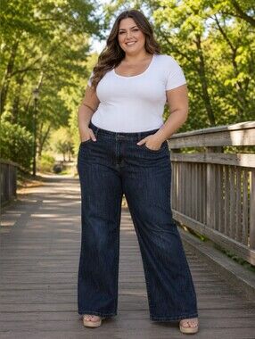 Faded Glory Stretch Women's 18W Dark Wash Wide Leg Jeans Plus Size 40x30